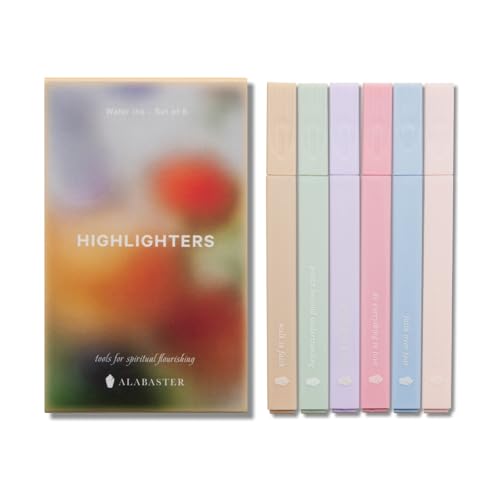 ALABASTER Co. - No Bleed Pastel Highlighter Set 6 Pcs Chisel Tip Muted Pastel Colors Bible Study Supplies