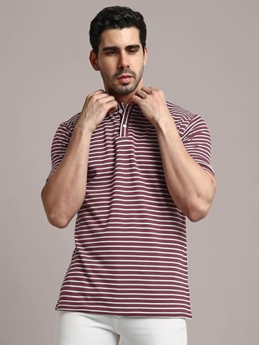 Image of GRECIILOOKS Men Cotton Striped Regular Fit Polo Plain Casual for Stylish Half Sleeve T Shirt