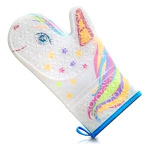Gears Out Glitter Magic Unicorn Silicone Oven Mitt – Funny Oven Mitts – Heat Resistant Kitchen Glove, Soft Silicone, Quilted Fabric Lining
