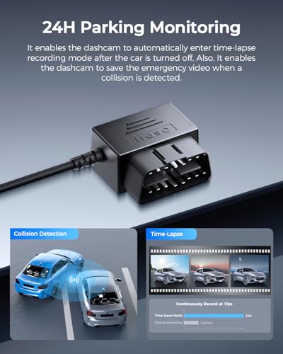 AZDOME Type C Port OBD Hardwire Kit Stromkabel Dash Cam, unterstützt Parkmodus, 11FT 12V-24V bis 5V für Autokamera, Niederspannungsschutz