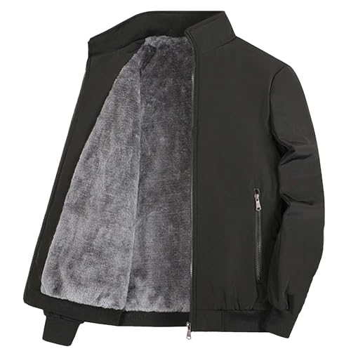Men's Winter Fleece Lining Jacket with Pockets Thicken Warm Stand Collar Windbreak Thermal Parkas Coat