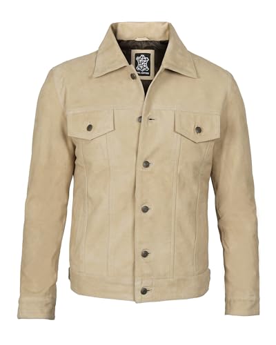 Image of fjackets Real Lambskin Vintage Trucker Leather Jacket Men - Shirt Collar Style Leather Jackets For Mens