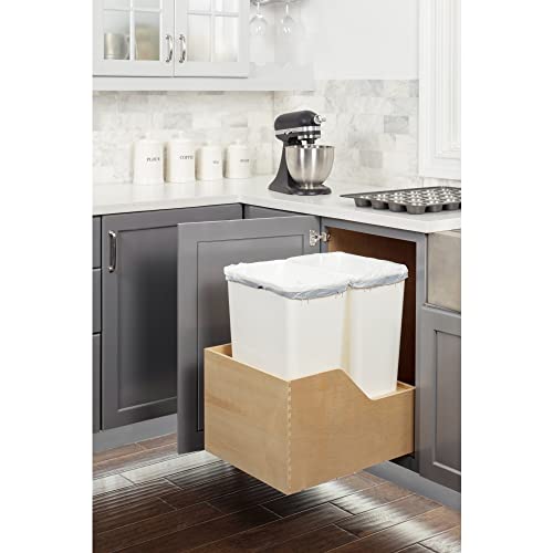 Caneca de basura doble de 50 cuartos con base de madera y cierre suave miniatura 2