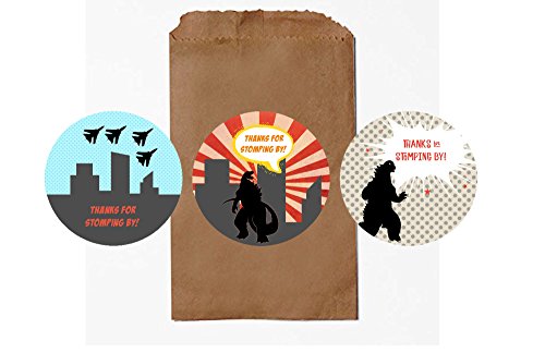 Silly Goose Gifts Retro Monster Type Party Supply (Favor Stickers) Thanks for Stomping By - Set of 24 Kids Dragon Alien Comic Book Movie Themed Self Adhesive