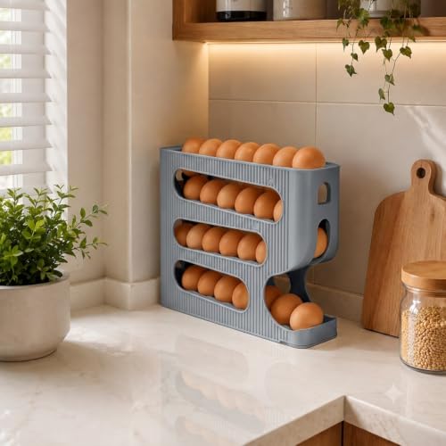 Image of Automatic Egg Rolling Dispenser, 4 Tier, 30 Eggs (GREY-1 NEW) (GREY)