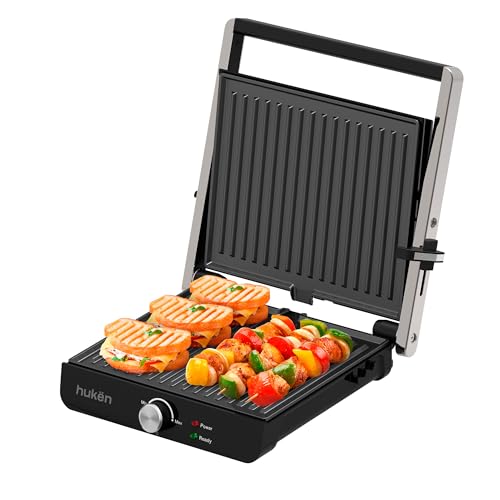 MasterChef by Hukën | Parrilla para Panini Grill+ | Prensa eléctrica | Plancha eléctrica | Parrilla antiadherente | 2 en 1 | Sandwichera (4 Rebanadas)