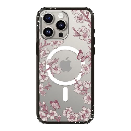 CASETiFY �R���p�N�g iPhone 15 Pro Max �P�[�X [MagSafe�Ή�/���^ �y��/�ϏՌ�] - Pink Sakura Garden - �u���b�N