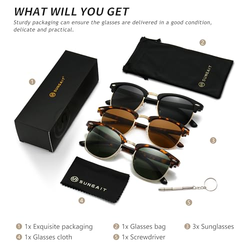 Image of SUNGAIT Polarized Sunglasses for Men and Women, Classic Half-Frame Retro Shades for Driving, Travel, and Outdoor Activities