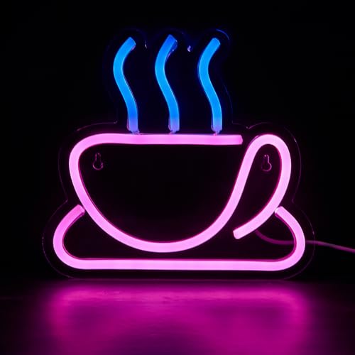 Image of Coffee Cup LED Neon Sign, Pink Neon Signs For Wall Decor, Neon Lights Sign Powered By 5V USB,Used For Bedroom, Party, Game Room, Living Room,Office