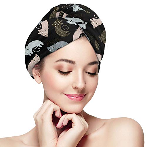 Cute Artistic Cats shower Cap For Women - Waterproof, Reusable Shower Caps Microfiber Hair Towel Hair Fast Drying Hat Hair Dry Cap Turban Wrap11 x 28 Inch