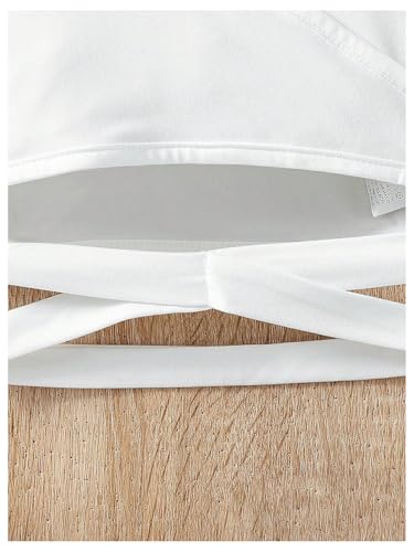 Image of BEAUDRM Girl's Long Bell Sleeve Shirt V Neck Flare Sleeve Tee Shirt Criss Cross Ruffle Crop Top White 5Y
