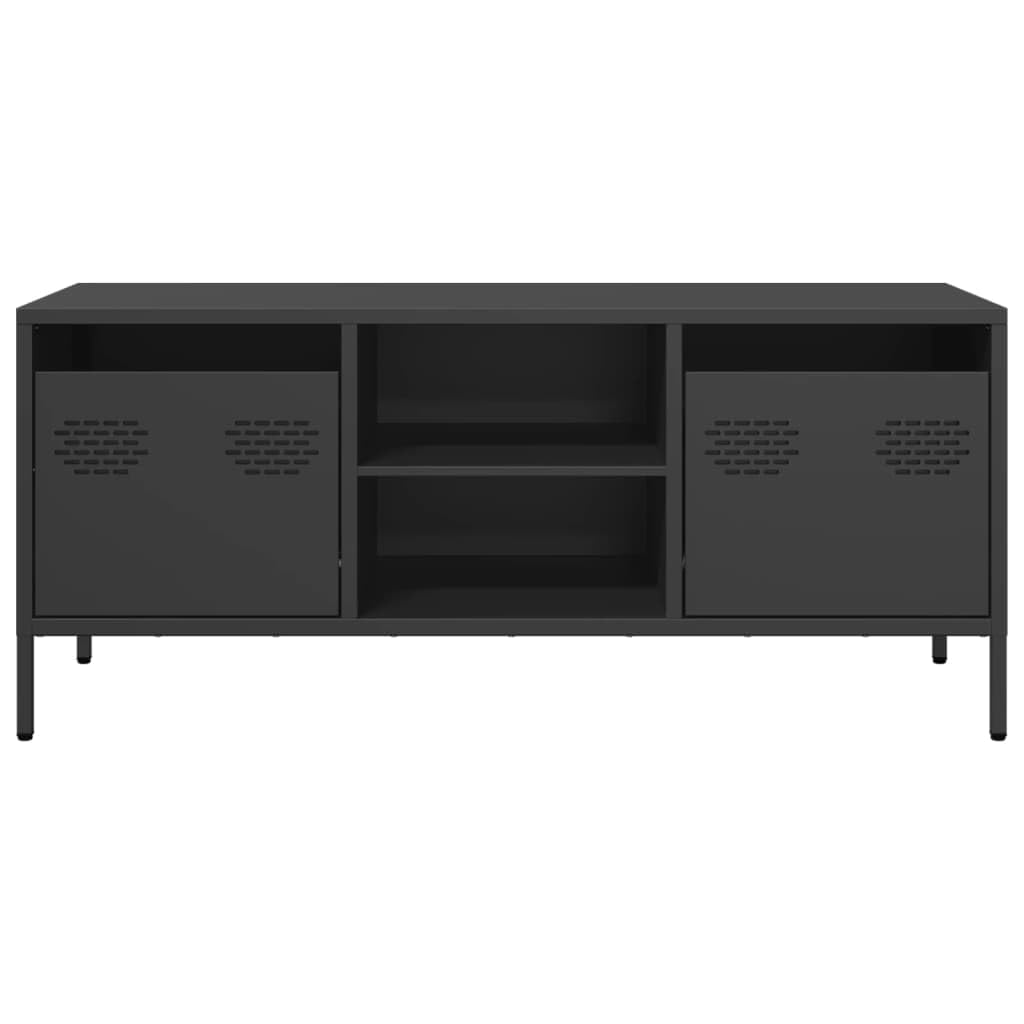 TV Lowboard Schwarz 101,5x39x43,5 cm aus kaltgewalztem Stahl, 2 Fächer 2 Schubladen, Industrie-Stil TV-Schrank mit verstellbaren Füßen für Wohnzimmer Schlafzimmer