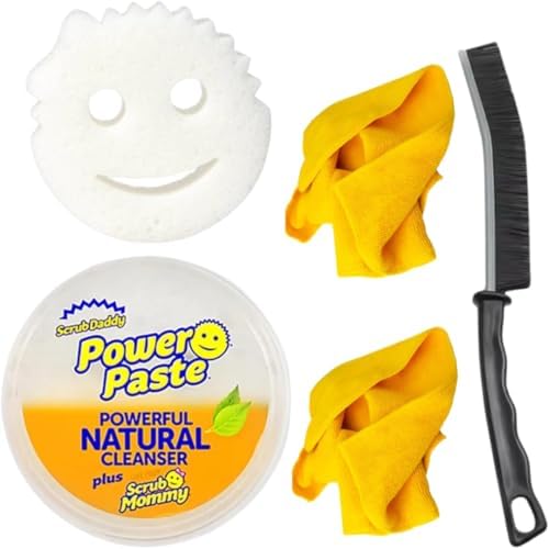 Scrub Daddy PowerPaste Cleaning Bundle Set | Natural Cleanser + Dye-Free White Scrub Mommy + 2X Microfiber Cloth & 1X Crevice Brush