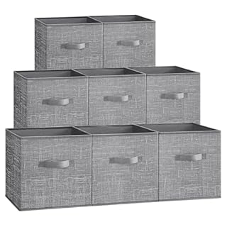 SONGMICS Storage Cubes, 30 cm Non-Woven Fabric Bins with Double Handles, Set of 8, Wardrobe Organisers for Shelves, Foldable, for Clothes, Cattail Grey ROB830G01