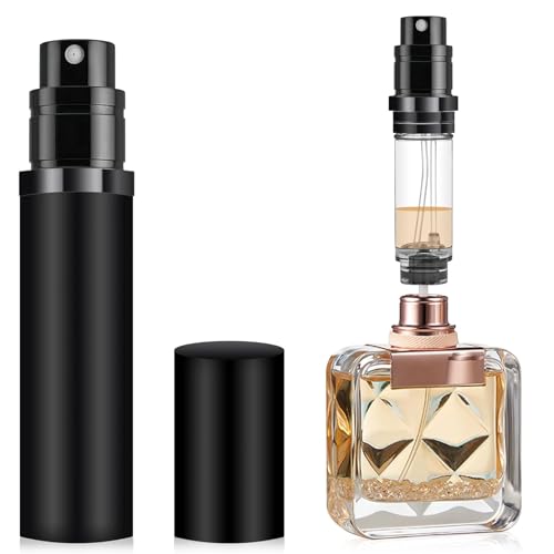 POTWPOT Perfume Atomiser, 5ML Refillable Perfume Spray Bottle Travel Size, Nano Mist, Bottom Pump, Leak Proof Cologne Dispenser for Women and Men (Black)