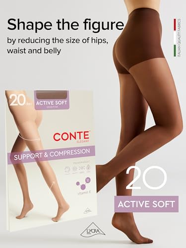 Image of Conte Sheer Full Support Control Top Pantyhose Tights with Vitamin E for Sensitive Skin Active Soft 20 Den