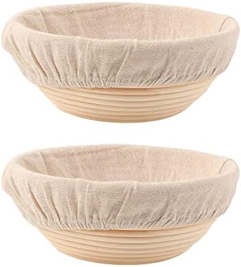 DOYOLLA Bread Proofing Baskets Set of 2 8.5 inch Round Dough Proofing Bowls w/Liners Perfect for Home Sourdough Bakers Baking