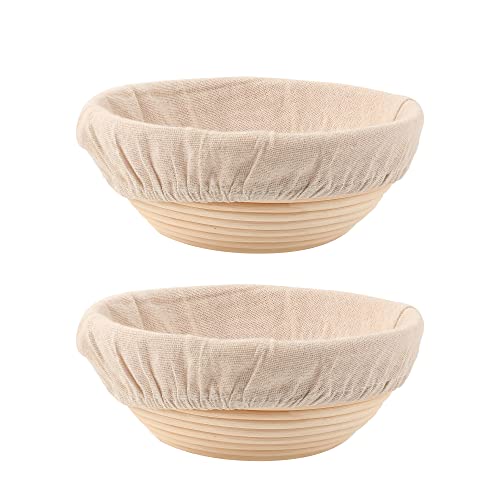 DOYOLLA Bread Proofing Baskets Set of 2 8.5 inch Round Dough Proofing Bowls and Liners Perfect Home Sourdough Bread Baking supplies
