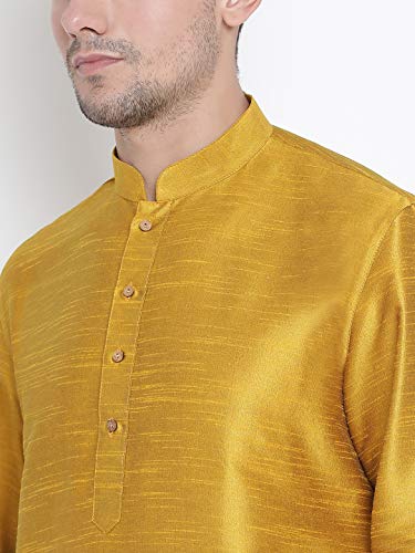 Image of VASTRAMAY Men's Mustard Cotton Silk Blend Kurta and Pyjama Set VASMKMD001nPBL 46