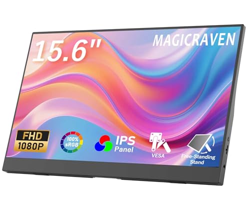 MAGICRAVEN Monitor Portatil 15.6 Pulgadas 1080P FHD IPS Pantalla Portatil Extensible, Extensor Pantalla Ordenador Portatil con HDMI/USB C, Monitor para Portatil/PC/Mac/Teléfono/Switch con Soportes