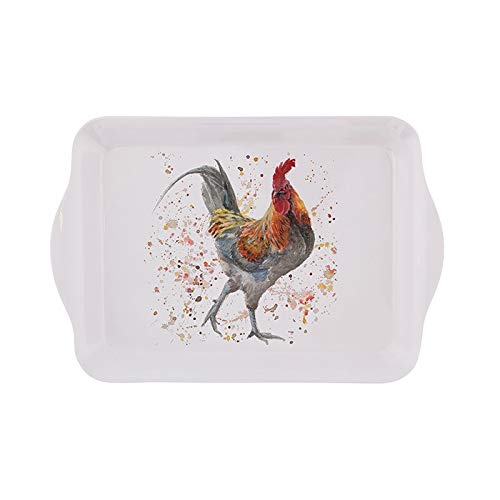Bree Merryn BRE0044 Carl Cockerel - Bandeja pequeña de melamina, diseño de vida silvestre de la acuarela – Cocina campestre de gallo temático, color blanco, 21 x 14,5 x 1,5