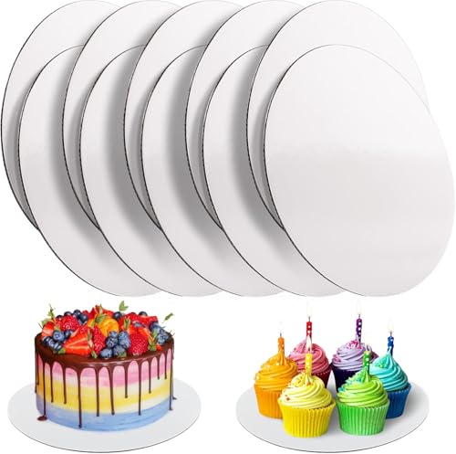 Image of 10 Inch Round Cake Base Board, MDF Silver Scalloped Cake Drum, Disposable Cardboard Cake & Pizza Base for Cake Decorating, Tart Display, Bakery, Dessert Stand, Pack of 6