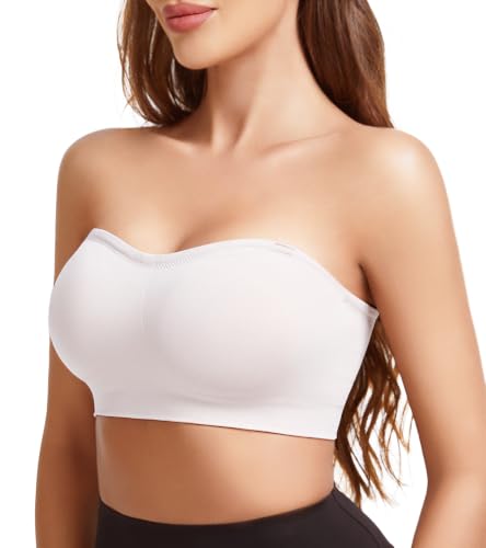 ciksob Strapless Bras for Women Seamless Padded Bandeau Bra Non-Slip Wireless Push Up Invisible Silicone Tube Top Bralette (X-Large, White) - image 1