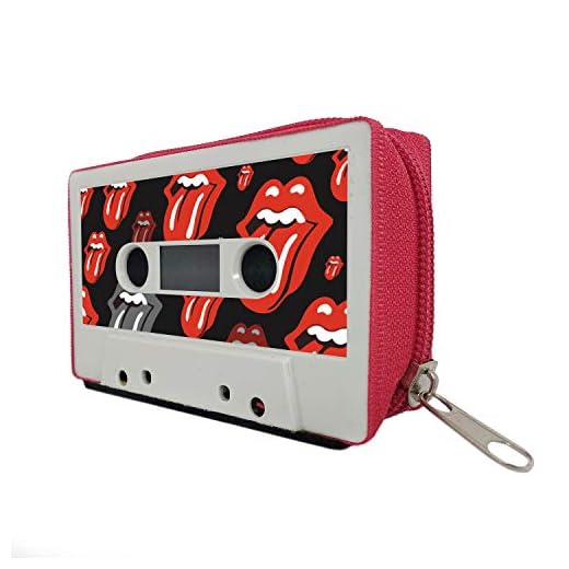 Monedero Cartera Mujer Hombre Billetera con Cremallera Retro Vintage - Artesanal Hecho a Mano con Cintas de Cassettes Tarjetero Diseño Reciclado Pequeño Regalo Original Rolling Stones Portamonedas