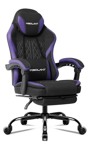 Image of Misolant Gaming Chair, Fabric Gamer Chair with footrest for Adults, High Back Ergonomic Computer Game Chair with Adjustable Headrest and Massage Lumbar Support, 90-155 Recline Free, Purple