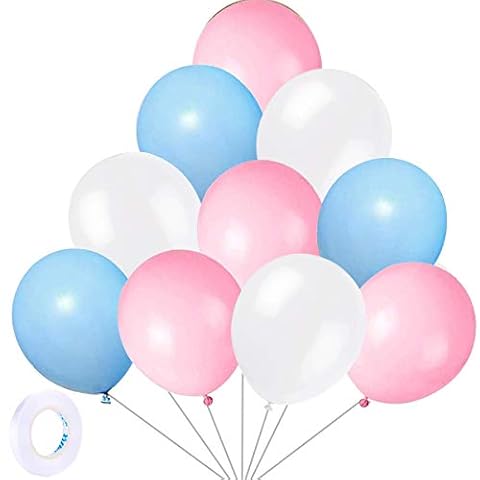Yiran Blue Pink White Balloons - Pack of 30 Latex 12" Inch Balloons with 1pc Ribbon for Birthday Parties, Weddings, Anniversaries and Celebrations Party Decorations Cover