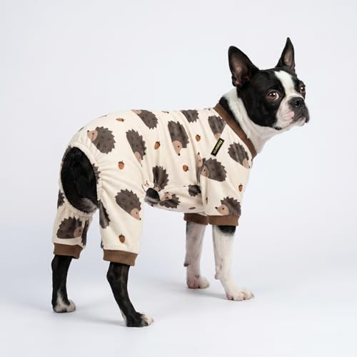 Image of Fitwarm Funny Hedgehog Dog Pajamas, Warm Winter Dog Clothes for Small Dogs Boy Girl, Cozy Pet Onesie with Feet, Beige, Brown, Medium