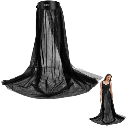 CABODYALS Falda de Tul Negra de 122cm Falda Larga de Tul Transparente de Poliéster Falda Maxi de Cintura Alta Falda de Bikini Desmontable con Encaje Vestido para Mujer Boda Playa Fiesta Rave Cóctel G