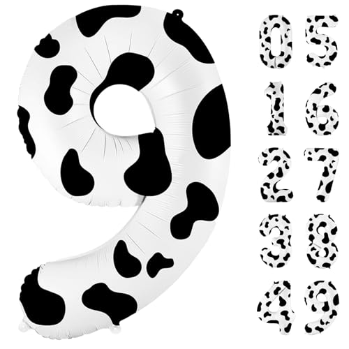 Image of 40 Inch Cow Print Balloons - Number 9 Balloons for 9th Birthday Decorations, Large Cow Number Balloons for Western Party Decor