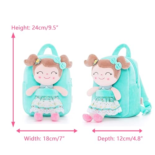 Image of Gloveleya Kids Backpacks Girls Backpack Plush Bags with Soft Baby Doll Green 9 inch | with Soft Baby Doll