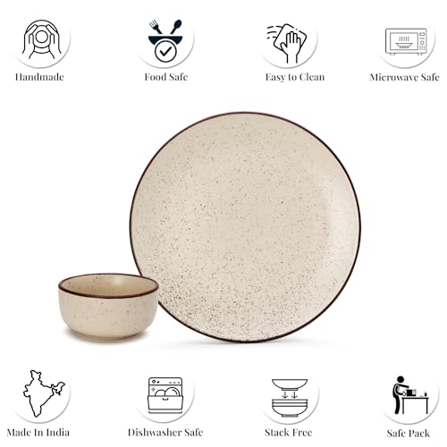 Image of Bodhi House Solid Handcrafted Stoneware Ceramic Dinner Set, Dish Set Serving, Microwave and Dishwasher Safe, Bone-ash Free, Crockery Set for Dining and Gifting (Beg-SPCK, Pack of 18 (6F+12K))