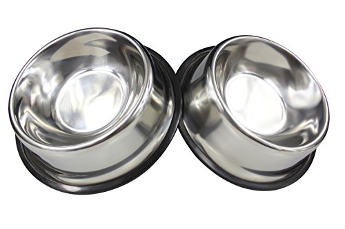Hoki Found Large Non Slip Pet Bowls - Dog Cat Bowls Stainless Steel Dishes - Pet Food and Water Bowls(Set of 2).