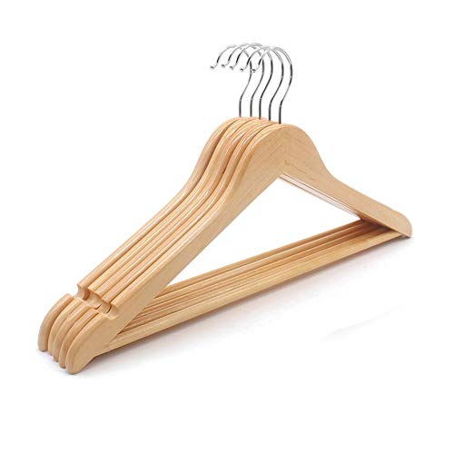 Image of STAR WORK Solid Wooden Hangers With Natural Finish Pack Of 10 Count(Brown)