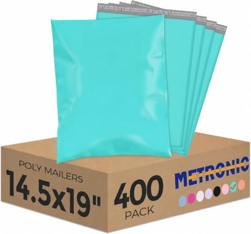 Image of Metronic Poly Mailers 14x19 400 Pack, Heavy Duty Shipping Bags Bulk Self Seal Waterproof Tear Resistant Large Mailing Envelopes, Packaging bags for Small Business, Boutique, Clothing, Teal