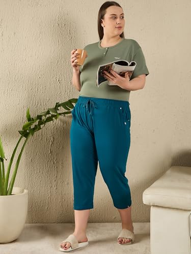 Image of CUPID Woman's Plus Size Plain Cotton Half Pant, 3 /4th Sports n Casual Night Short Pant, Knee Length Indoor n Outdoor Capris for Ladies