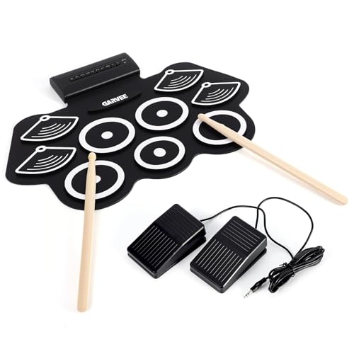 9 Pads Electric Drum Set, Roll Up Electric Drum Pad with Drumsticks Pedals & Rechargeable Battery,...