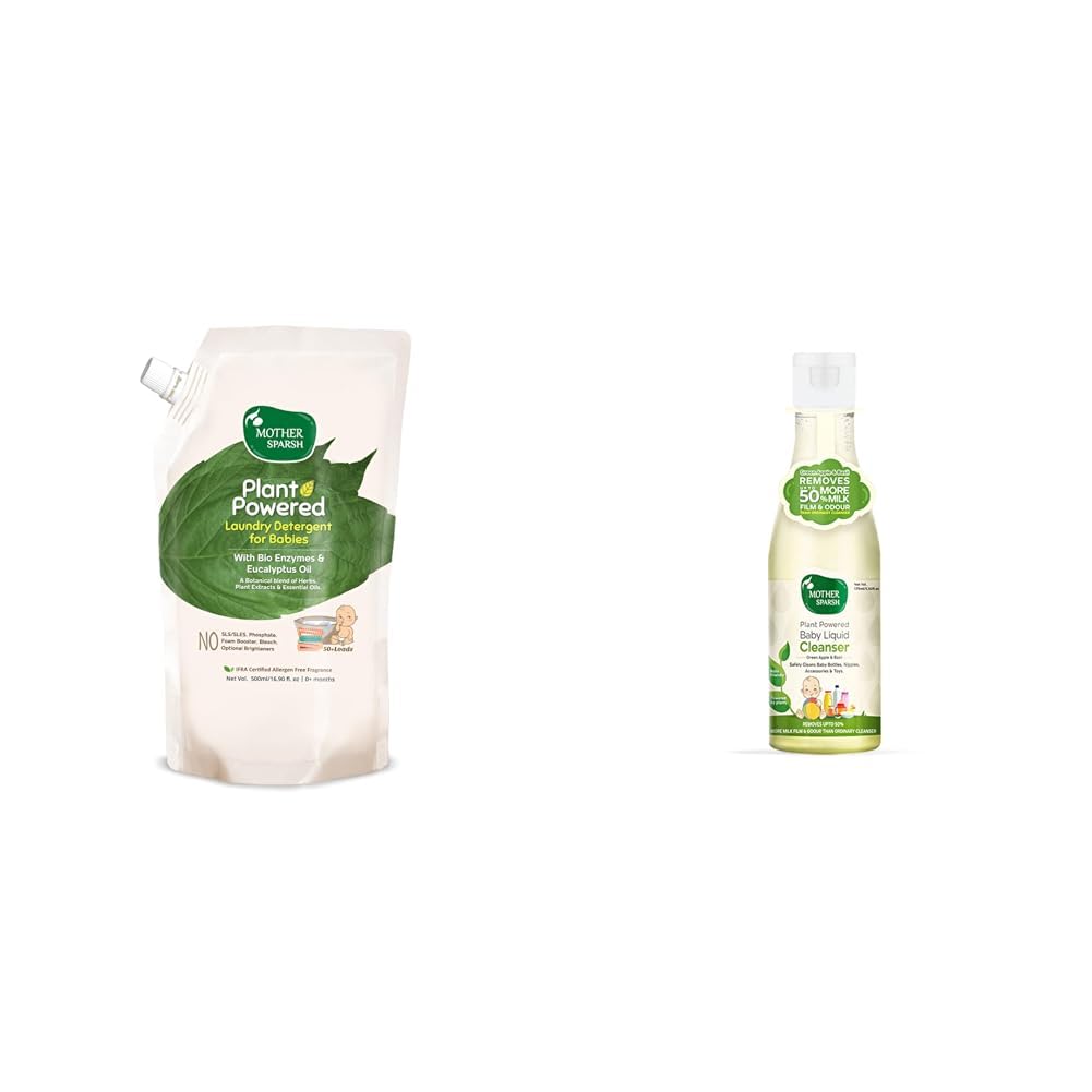 Mother Sparsh Plant Powered Baby Liquid Detergent Refill Pack 500ml With Natural Baby Liquid Bottle Cleanser 175ml-image-38