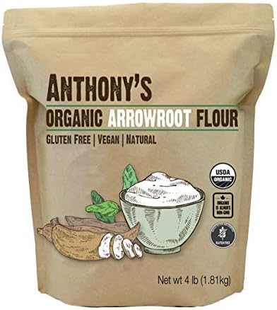 Anthony's Organic Arrowroot Flour, 4 lb, Batch Tested Gluten Free, Non GMO, Vegan