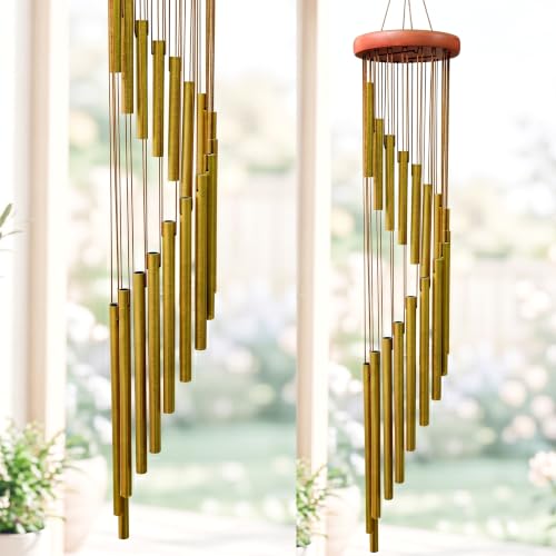 Image of Amazon Basics Wind Chimes for Balcony Decoration, Home Decor & Positive Vibes | Soothing Musical Sound | Metal Hanging for Indoor /Outdoor | Color: Gold | Material: Aluminum | Size: 69L x 12W x 12H cms