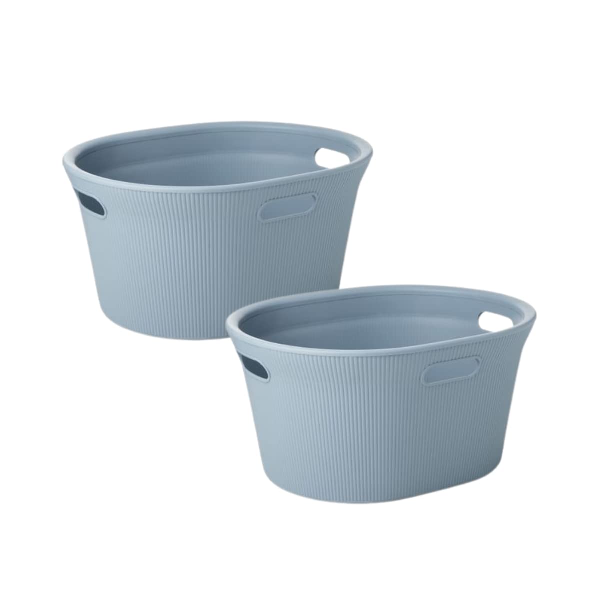 Superio Ribbed Collection - Decorative Plastic Laundry Basket with Cut-Out Handles, Blue (2 Pack) Hamper Organzier for Bedroom Bathroom College Dorm Room 35 Liter