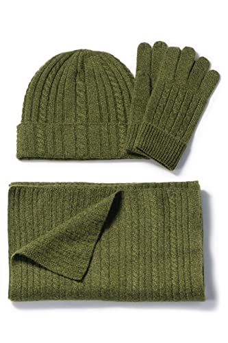 Fishers Finery Women's Pure Cashmere Cable Knit Hat Glove Scarf Set with Gift Box3