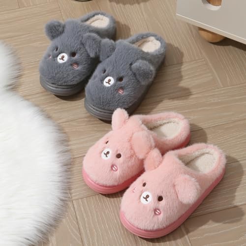 Caistre Women’s Fuzzy Bear Slippers 2025 Winter Warm Soft Cozy Bedroom Slippers Memory Foam Anti-skid House Shoes2