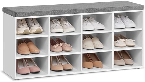 VASAGLE Banco Zapatero, Mueble Zapatero, Banco Recibidor con 12 C...