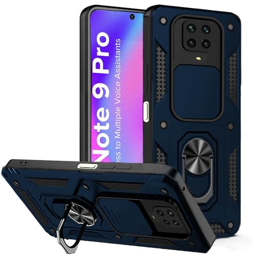 Image of AESTMO Tough Armor Compatible with Mi Redmi Note 10 Lite /Note 9 Pro /Pro Max /Poco M2 Pro Bumper Back Case Cover |Ring Holder & Sliding Camera Shield Cover |360 Degree Protection Back Case Cover (Blue)
