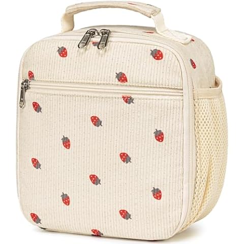 LEDAOU Lunch Box Kids Lunch Bag Insulated Cute Lunchbox Reusable Small Toddler Lunch Bags for School Travel or Picnic(Strawberry beige) Cover