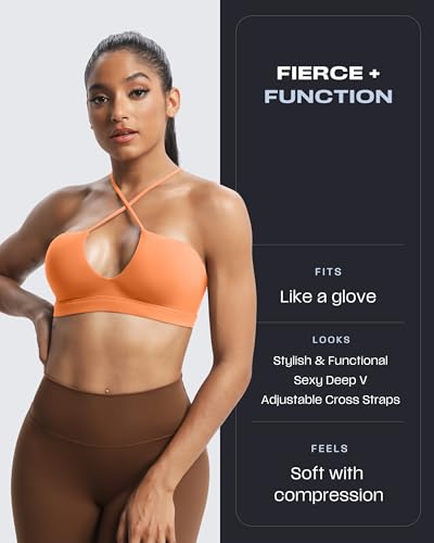 Image of Aoxjox Women's Workout Sports Bras Jamie Deep V Fitness Training Gym Bra Yoga Crop Tank